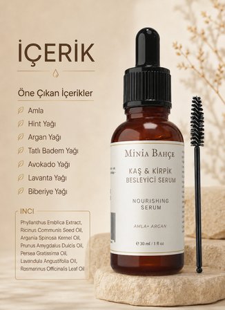 Minia Bahçe Kaş ve Kirpik Bakım Serumu – 30 ml | Fırça Hediyeli Bitkisel Yağ Bakımı