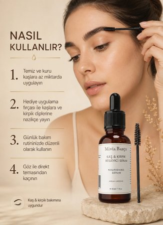 Minia Bahçe Kaş ve Kirpik Bakım Serumu – 30 ml | Fırça Hediyeli Bitkisel Yağ Bakımı