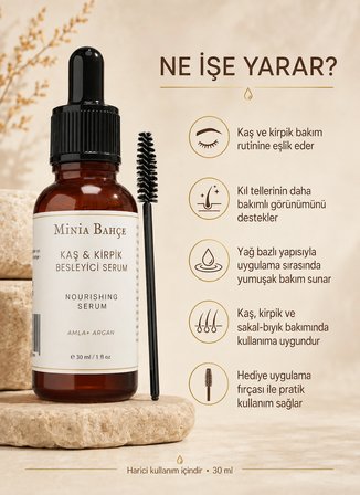 Minia Bahçe Kaş ve Kirpik Bakım Serumu – 30 ml | Fırça Hediyeli Bitkisel Yağ Bakımı