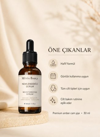 Minia Bahçe Cilt Nemlendirici Serum – 30 ml | Squalane ve Bitkisel Yağlarla Günlük Yüz Bakımı