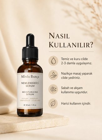 Minia Bahçe Cilt Nemlendirici Serum – 30 ml | Squalane ve Bitkisel Yağlarla Günlük Yüz Bakımı