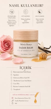 Gül & Vanilya Dudak Balmı – Doğal Nemlendirici ve Besleyici Dudak Bakımı 10 ml