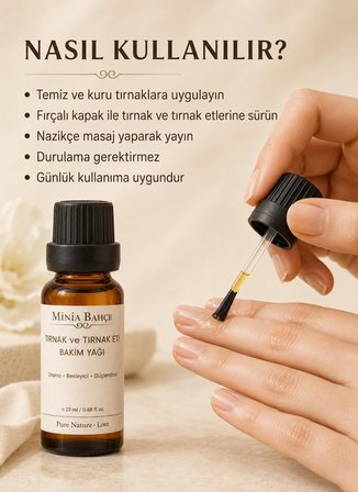 Tırnak & Tırnak Eti Bakım Yağı - %100 Doğal, Fırçalı Aplikatörlü, 20 ml