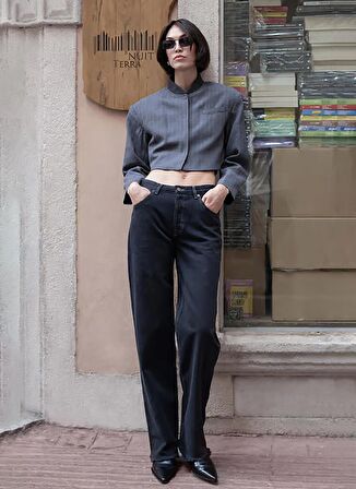 Denim Trip Yüksek Bel Düz Paça Straight Lacivert Kadın Denim Pantolon DT10493 KARLA Straight Fit Koyu İnd