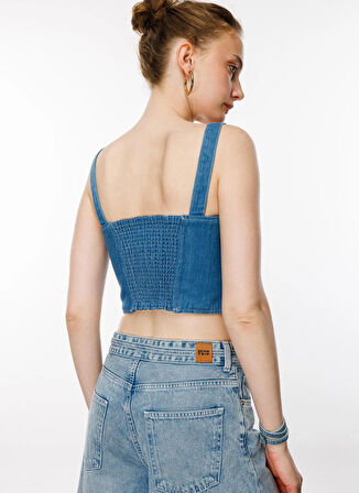 Denim Trip Kare Yaka Batik Koyu İndigo Kadın Büstiyer DT10514