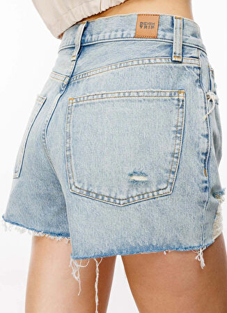 Denim Trip Yüksek Bel Slim Fit Açık İndigo Kadın Denim Şort DT10529