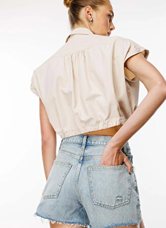 Denim Trip Yüksek Bel Slim Fit Açık İndigo Kadın Denim Şort DT10529