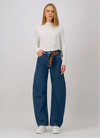 Denim Trip Yüksek Bel Düz Paça Kabarık Koyu İndigo Kadın Denim Pantolon DT10893