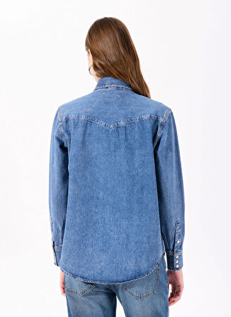 Denim Trip Regular Fit Gömlek Yaka Koyu İndigo Kadın Denim Gömlek DT10902