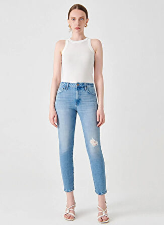 Denim Trip Yüksek Bel Düz Paça Slim Fit Açık İndigo Kadın Denim Pantolon DT11123
