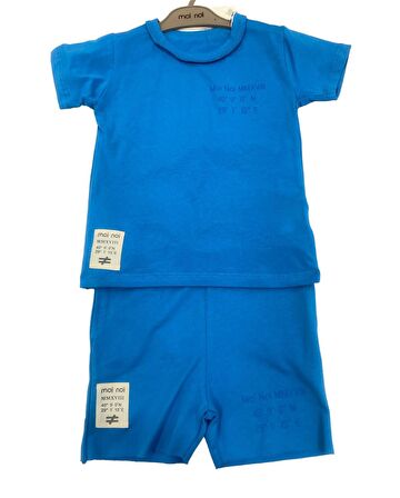 Moi Noi 2li Takım Şortlu Basic Mavi