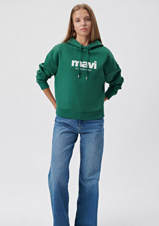 Mavi Logo Baskılı Yeşil Kapüşonlu Sweatshirt 168334-71874