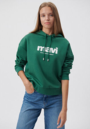 Mavi Logo Baskılı Yeşil Kapüşonlu Sweatshirt 168334-71874