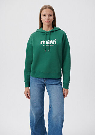 Mavi Logo Baskılı Yeşil Kapüşonlu Sweatshirt 168334-71874