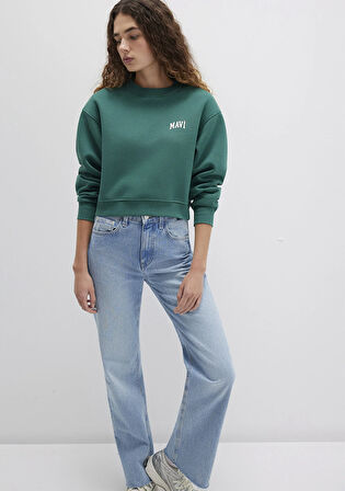 Mavi Logo Baskılı Yeşil Crop Sweatshirt 1611601-71874