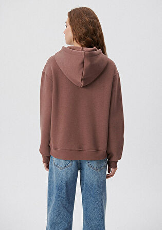 Mavi Kapüşonlu Kahverengi Basic Sweatshirt 167299-70383