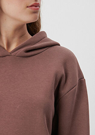 Mavi Kapüşonlu Kahverengi Basic Sweatshirt 167299-70383