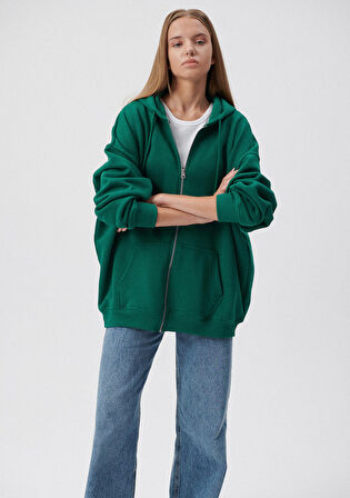 Mavi Fermuarlı Kapüşonlu Yeşil Sweatshirt 1610221-71874