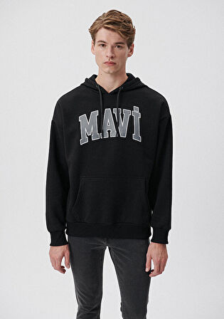 Mavi Logo Baskılı Kapüşonlu Siyah Sweatshirt 067149-902