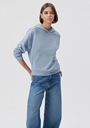 Kapüşonlu Mavi Basic Sweatshirt 1611771-85385