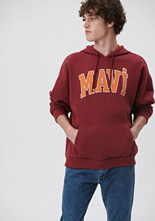 Mavi Logo Baskılı Bordo Kapüşonlu Sweatshirt 067149-85493