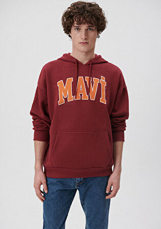 Mavi Logo Baskılı Bordo Kapüşonlu Sweatshirt 067149-85493