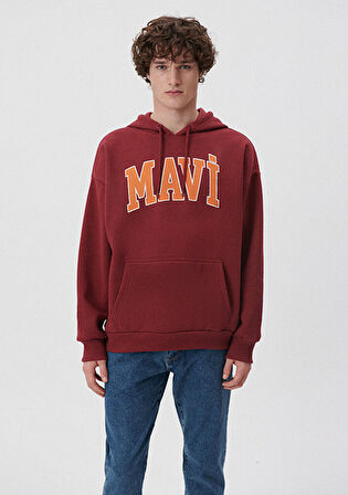 Mavi Logo Baskılı Bordo Kapüşonlu Sweatshirt 067149-85493