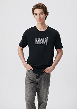 Mavi Logo Baskılı Siyah Tişört 066842-900