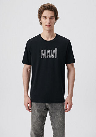 Mavi Logo Baskılı Siyah Tişört 066842-900