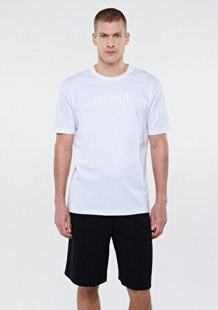 Mavi Logo Baskılı Beyaz Tişört 0611807-620