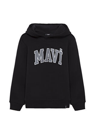 Mavi Logo Baskılı Kapüşonlu Siyah Sweatshirt 6610110-900