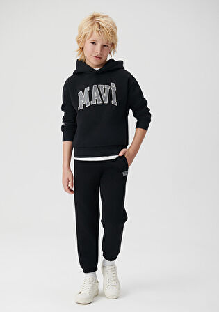 Mavi Logo Baskılı Kapüşonlu Siyah Sweatshirt 6610110-900