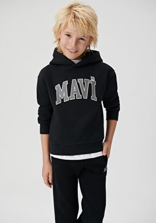 Mavi Logo Baskılı Kapüşonlu Siyah Sweatshirt 6610110-900