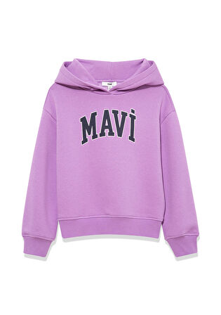 Mavi Logo Baskılı Kapüşonlu Mor Sweatshirt 7610035-70586