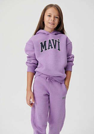 Mavi Logo Baskılı Kapüşonlu Mor Sweatshirt 7610035-70586