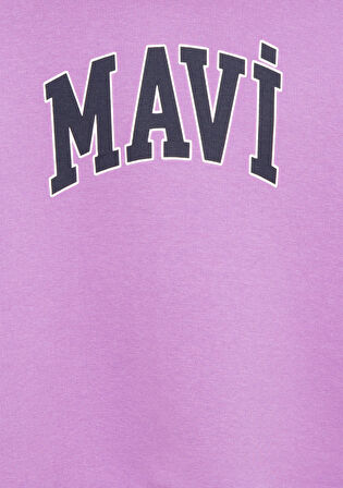 Mavi Logo Baskılı Kapüşonlu Mor Sweatshirt 7610035-70586