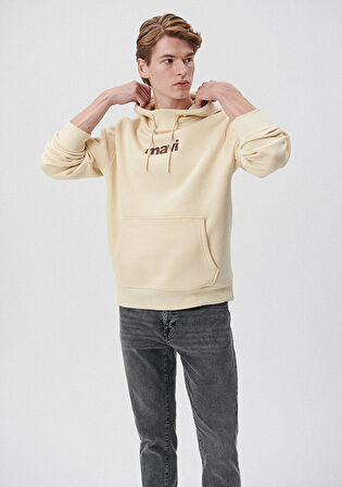 Mavi Logo Baskılı Kapüşonlu Bej Sweatshirt 0610960-70003