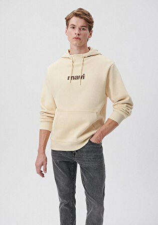 Mavi Logo Baskılı Kapüşonlu Bej Sweatshirt 0610960-70003
