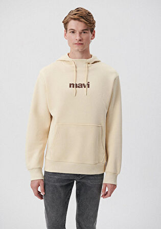 Mavi Logo Baskılı Kapüşonlu Bej Sweatshirt 0610960-70003