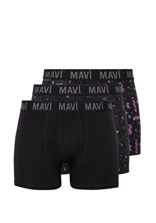 Mavi 3lü Siyah Baskılı Boxer Seti 0911220-900