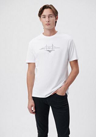 Mavi İstanbul Baskılı Beyaz Tişört 0611881-620