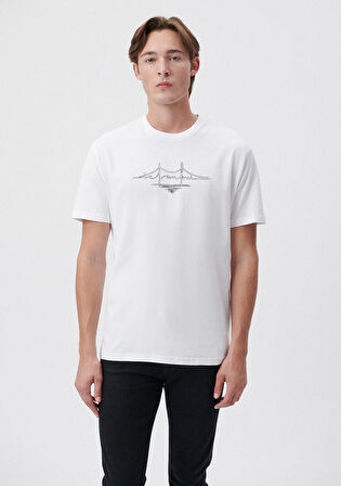 Mavi İstanbul Baskılı Beyaz Tişört 0611881-620