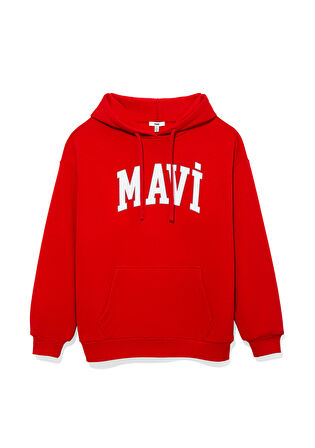 Mavi Logo Baskılı Kapüşonlu Kırmızı Sweatshirt 1600361-86417