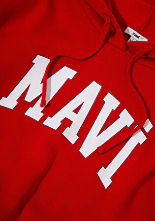 Mavi Logo Baskılı Kapüşonlu Kırmızı Sweatshirt 1600361-86417