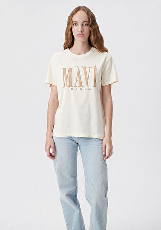 Mavi Logo Baskılı Bej Tişört 1611990-70008