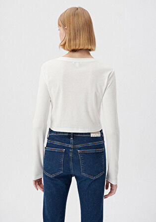 Mavi Baskılı Beyaz Tişört 1612035-70057