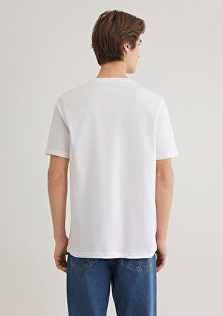 Mavi Miav Baskılı Erkek T-shirt M067153-622 Beyaz