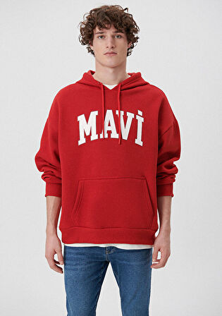 Mavi Logo Baskılı Kapüşonlu Kırmızı Sweatshirt 067149-86417