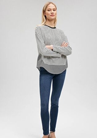 Mavi Çizgili Siyah Tişört 1612144-85407