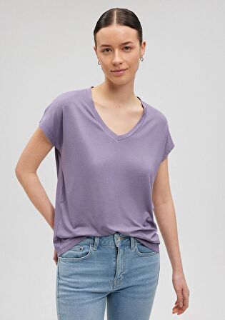 Mavi V Yaka Mor Basic Tişört 167714-70608